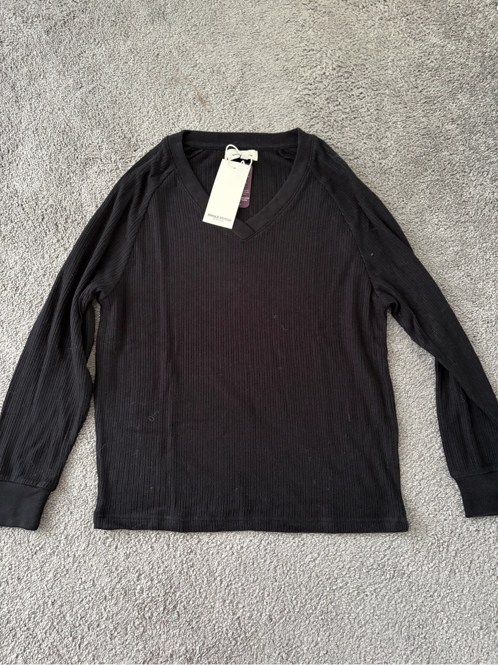 Black V-Neck Long Sleeve Top